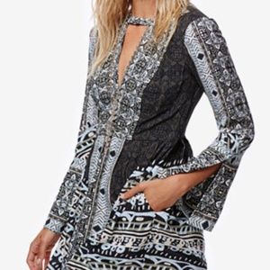 Free People Tegan Border Printed Long-sleeve Mini